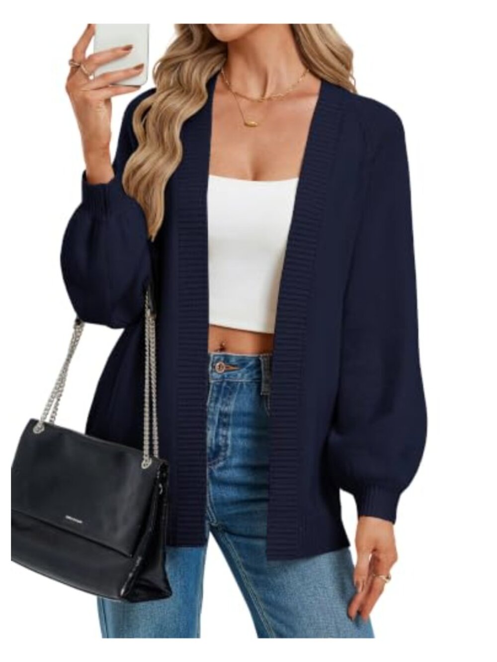 Women's Long Open Front Cardigan, Chunky Knit Shawl Collar Cardigan